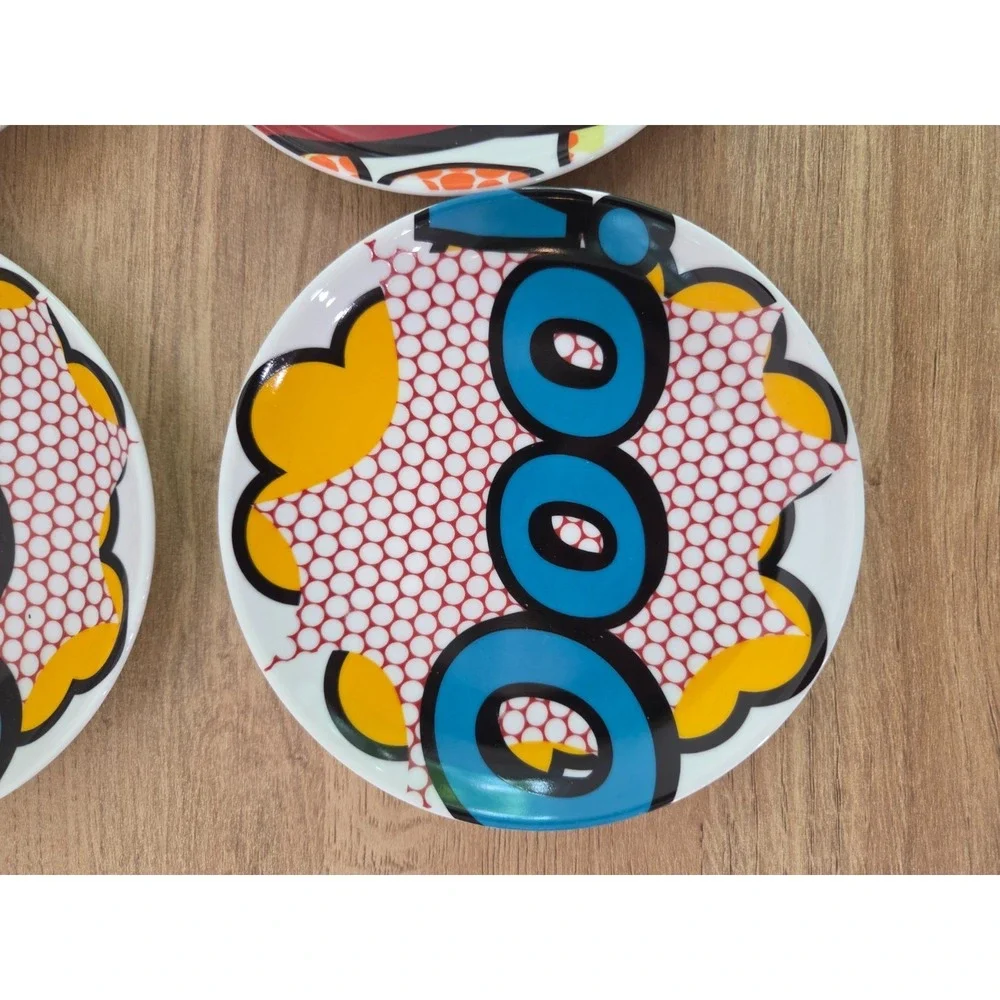 Set of 6 CB2 Crate & Barrel Comic Pop Art Side Snack Appetizer Plates 5.5''